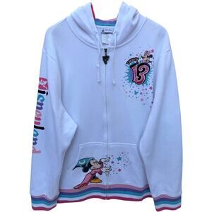Disneyland 50th Anniversary Hoodie Womens 2XL White Mickey Full Zip Disney Parks